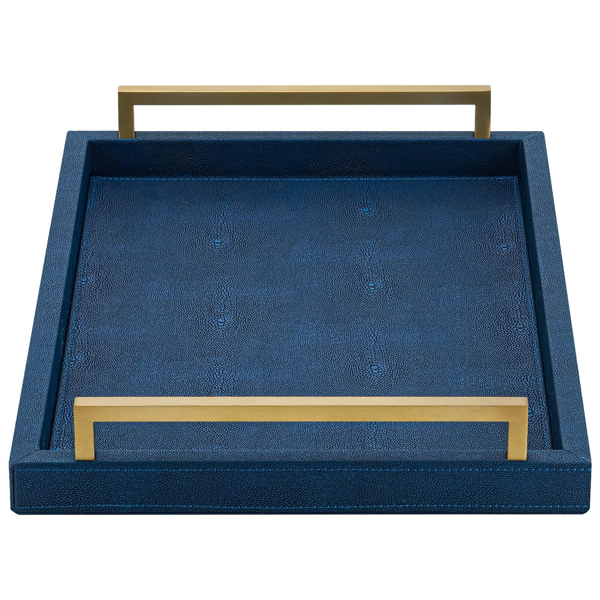 XIGEXIGE Navy Blue Decorative Serving Tray, Shagreen Leather Coffee Table Tray, Rectangle for Home Decor