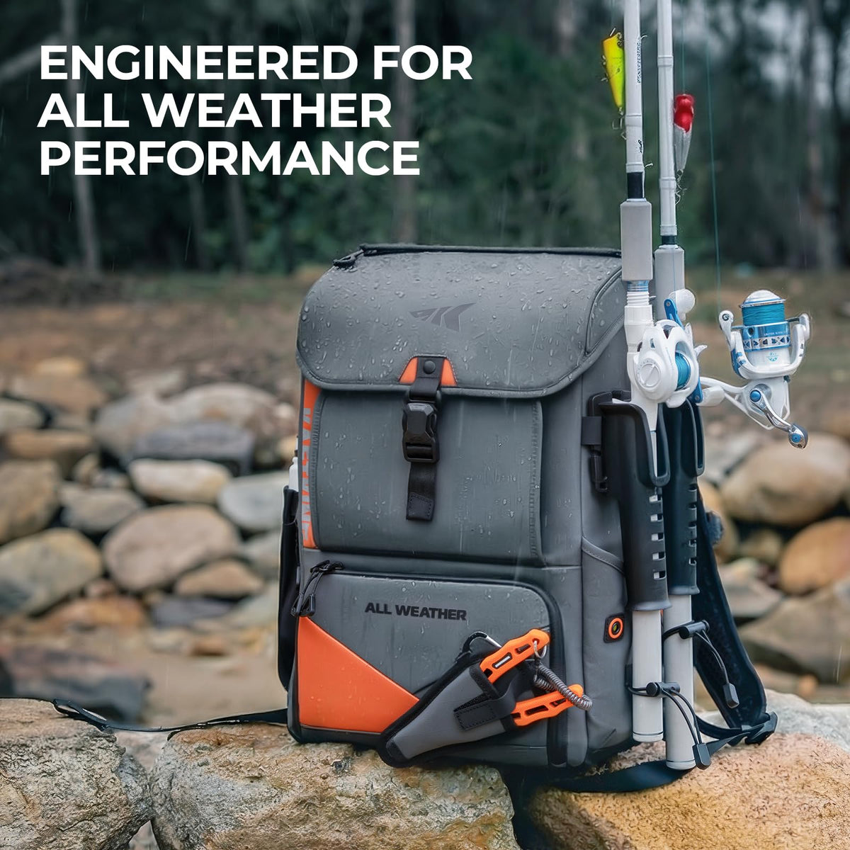 KastKing All Weather Fishing Tackle Backpack with Removable Rod Holders,Waterproof ArmorShield Fabric Fishing Bag Storage Fishing Gear