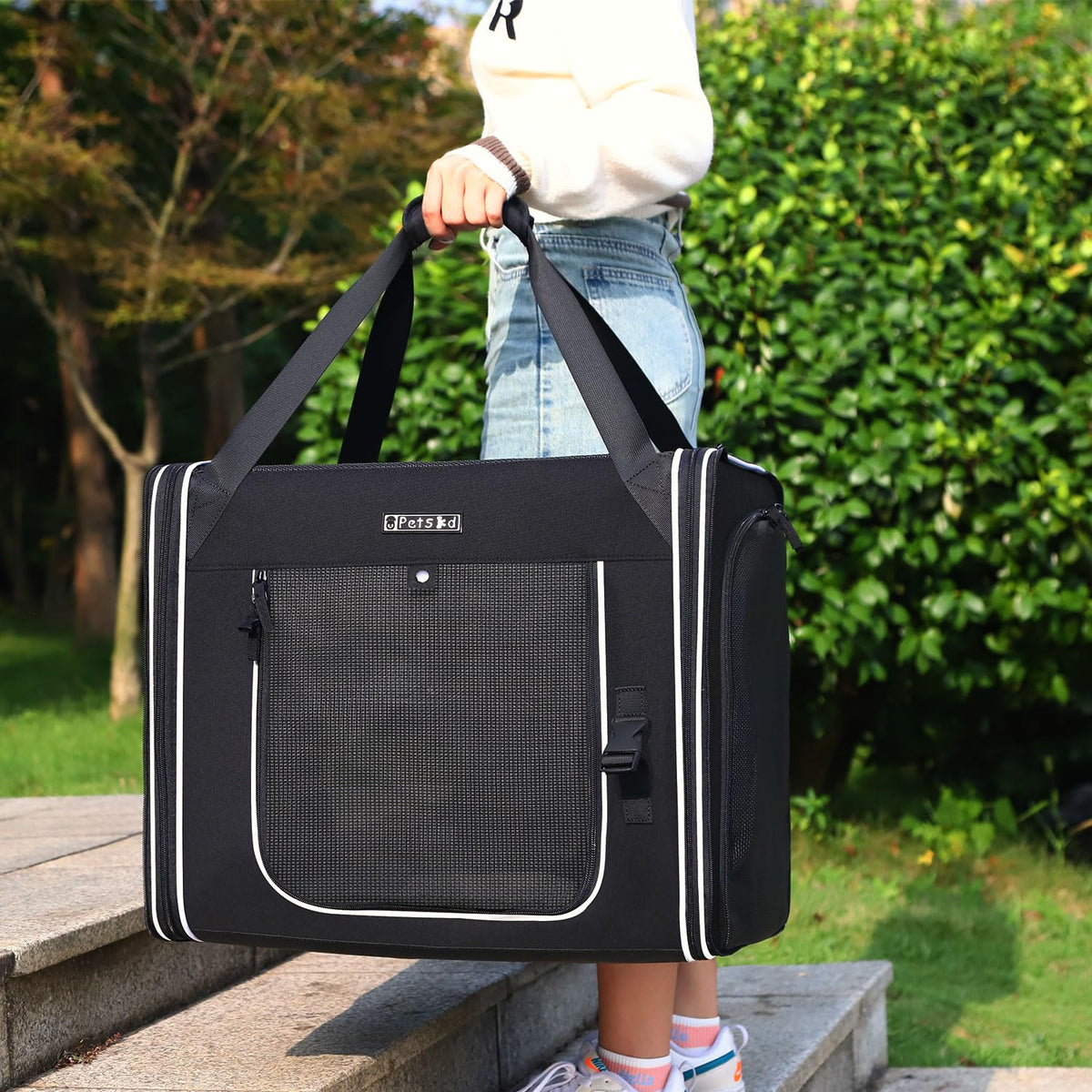 Petskd Portable Double Cat Carrier with Litter Box for Multiple Cats 2in1 Car Travel Carriers 36x17x17in Dual Large Cat Carrier with Safety Locking Zippers for Long Distance Travel
