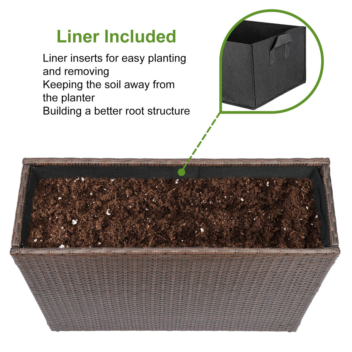 LEWIS&WAYNE Tall Planters for Outdoor Plants Handmade Wicker Large Rectangular Block Planter Box with Removable Liners Modern Planter for Indoor Outdoor Patio Deck - Brown