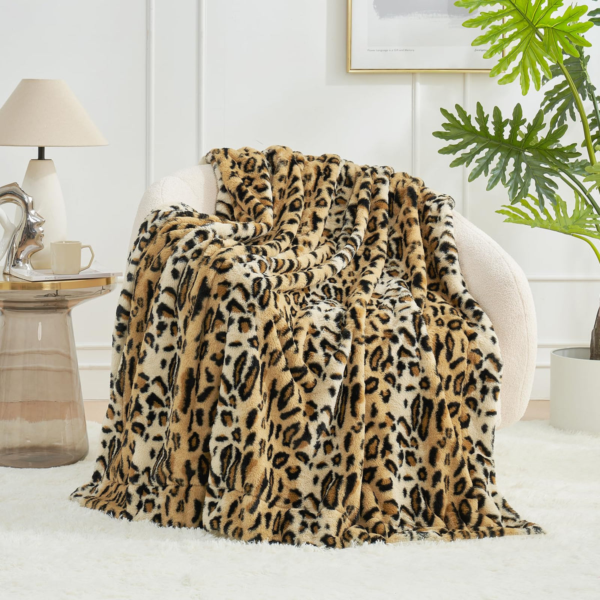 Cozy Bliss Faux Fur Throw and Leopard Print Faux Fur Throw Blanket