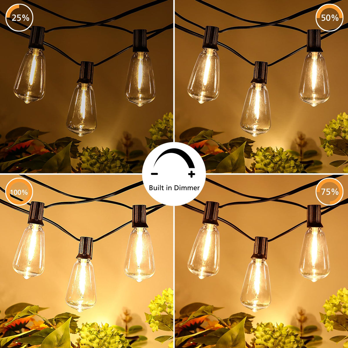 Brightever 200FT Outdoor String Lights with Remote, 2700K/4000K/5000K Selectable LED String Lights for Outside with 100+4 ST38 Edison Bulbs, 3 Modes Dimmable Patio Lights Waterproof for Camping, Deck