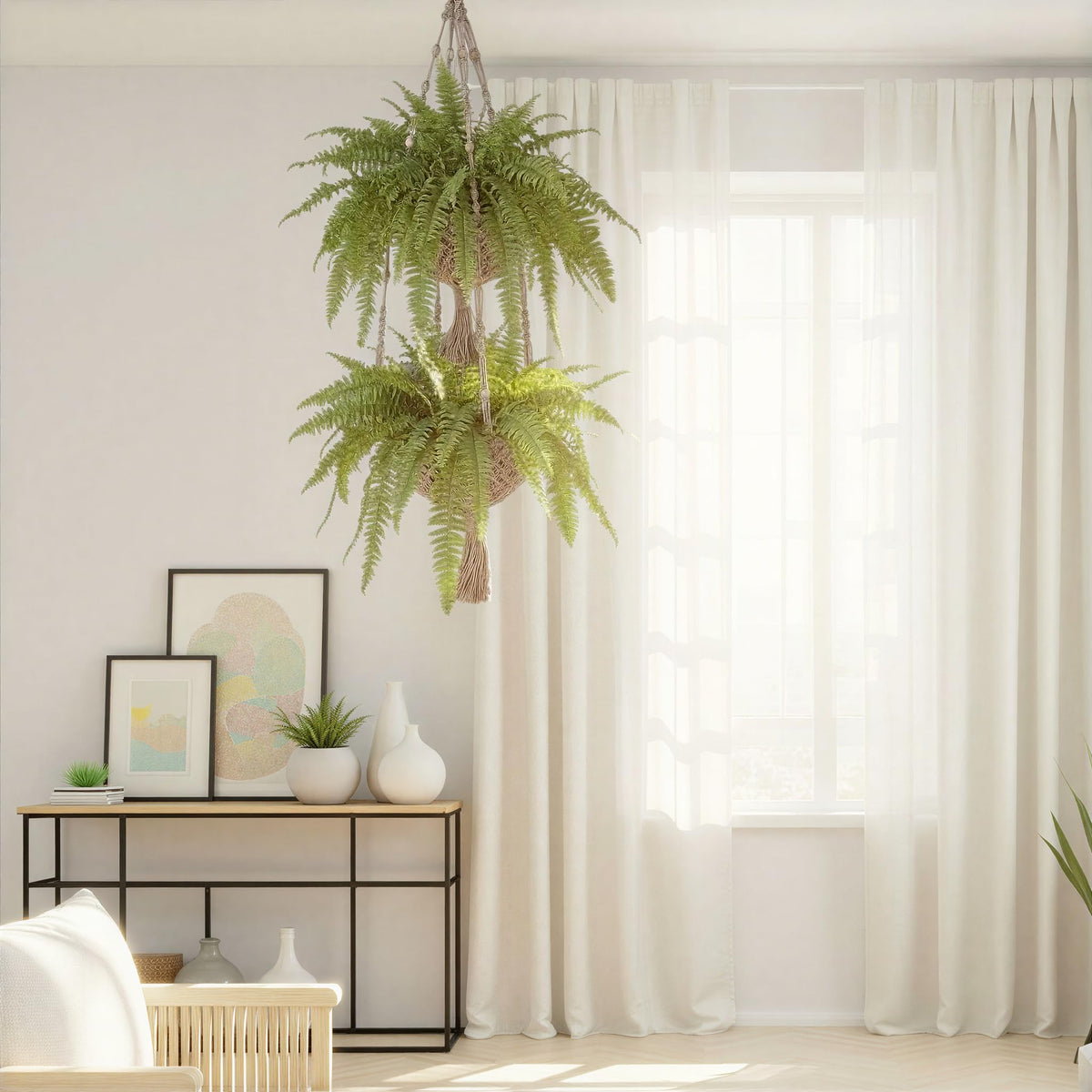 Creative Co-Op Hand-Woven Jute Macrame 2-Tier Plant Hanger, Natural