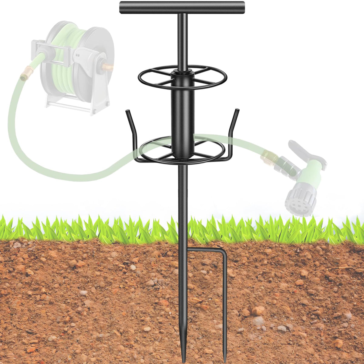Garden Hose Guide Spike, Metal Hose Guides for Garden Heavy Duty, Hose Pulling Stand Reel for Gardens Corner, Auxiliary Water Hoses Support, Lawn & Gardens Watering Equipment, Plant Flower Protector