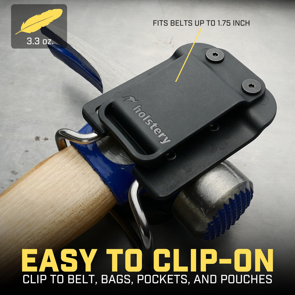 Holstery HammerMaster | Hammer Holder Loop - Clip-On Tool Belt Holster Holds Hammers, Hatchet, or Mallet