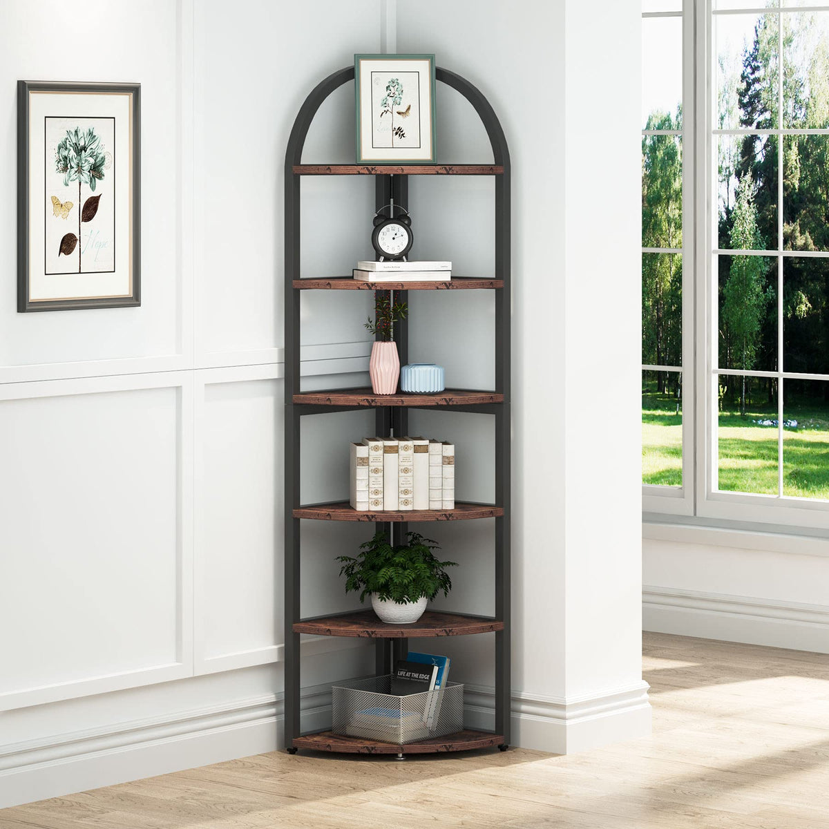 Tribesigns 6 Tier Corner Shelf, 71 inch Tall Corner Bookshelf for Small Space, Rustic Plant Stand Display Rack for Living Room, Home Office, Kitchen