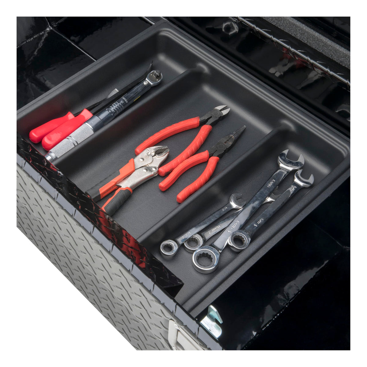 UWS EC10432 69-Inch Gloss Black Heavy-Wall Aluminum Angled Truck Tool Box with Low Profile, RigidCore Lid