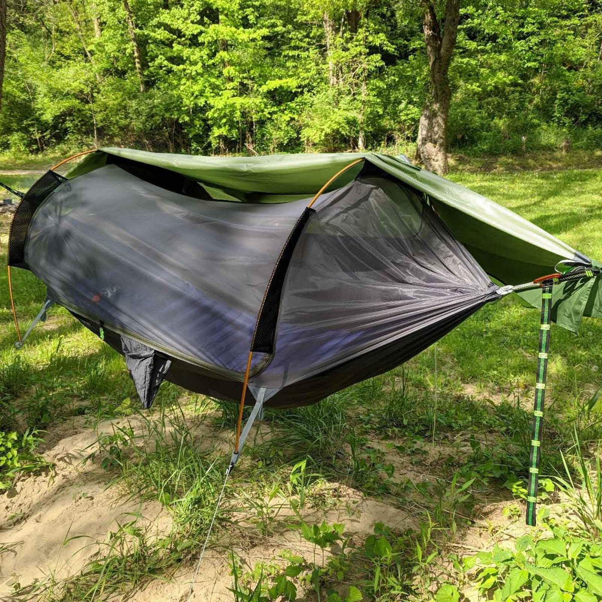 Rivenlo Camping Hammock Tent with Mosquito Net & RainFly, 3 in 1 Waterproof Portable Sleeping Hammock Bug Backpacker Lightweight Outdoor Gear Swing for Hiking Travel Patio Expedition(Dark Green)
