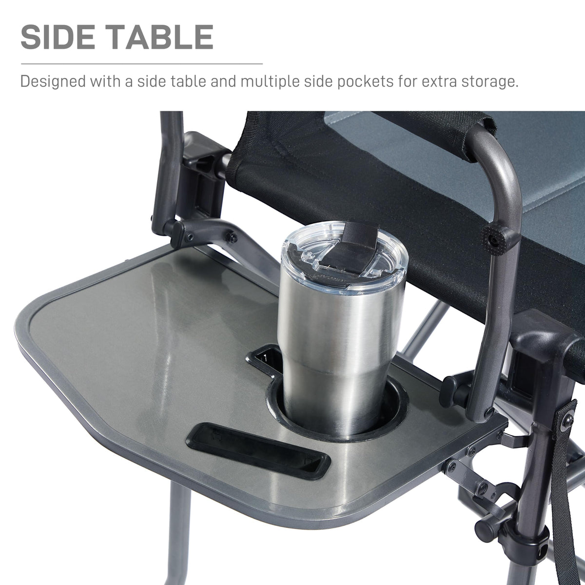 EVER ADVANCED Portable 30.7" Seat Height Tall Folding Camping Chair Directors Chair High Foldable Bar Stool with Side Table for Makeup Artist, Sports Event, Craft Show, Supports 350LBS