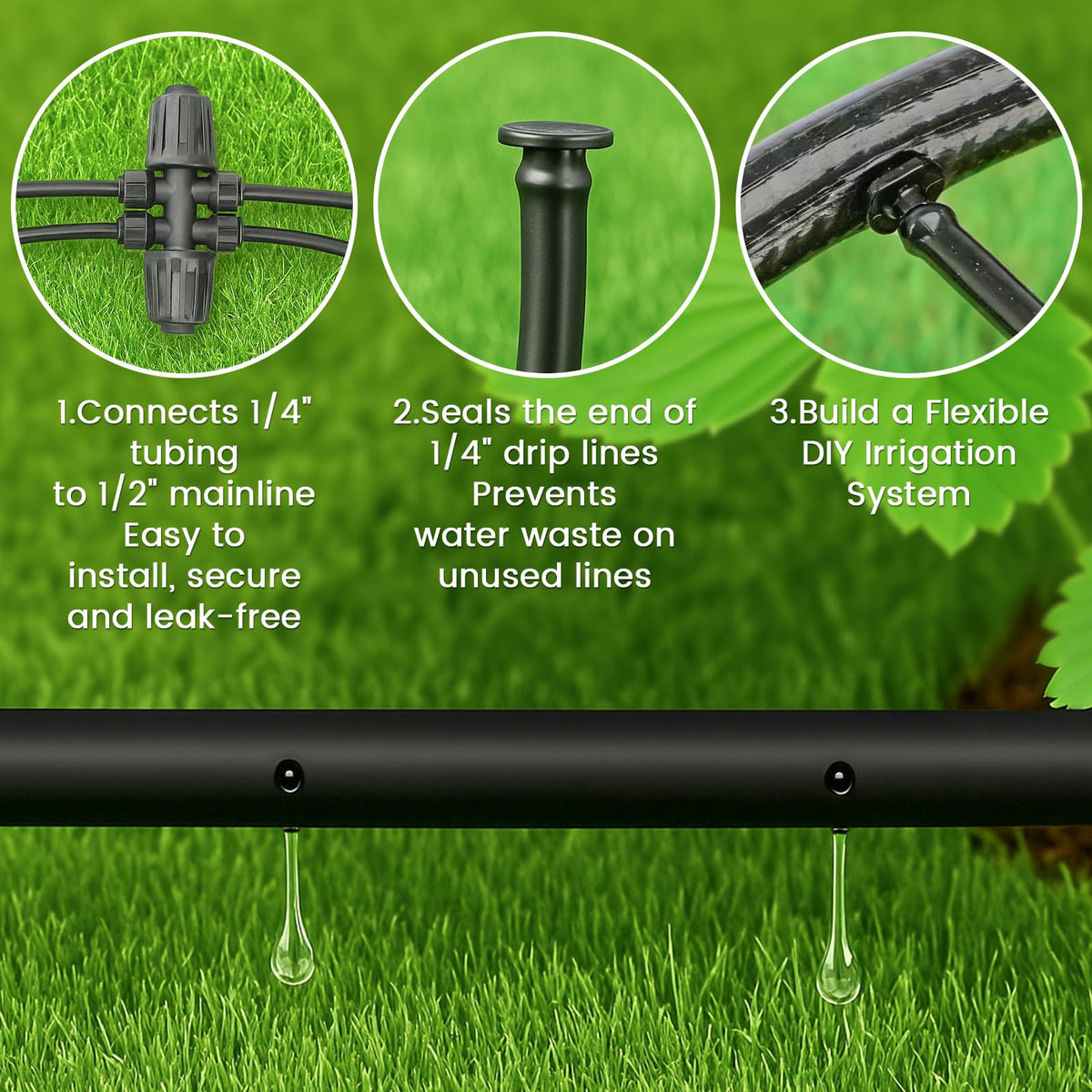 MIXC 1/4" Irrigation Dripline Tubing (100 Ft Roll), Saving 80% Water, 6" Emitter Spacing, 0.5 GPH Emitters Built-In Drip Irrigation Line with 1/4" Fittings Included, Black