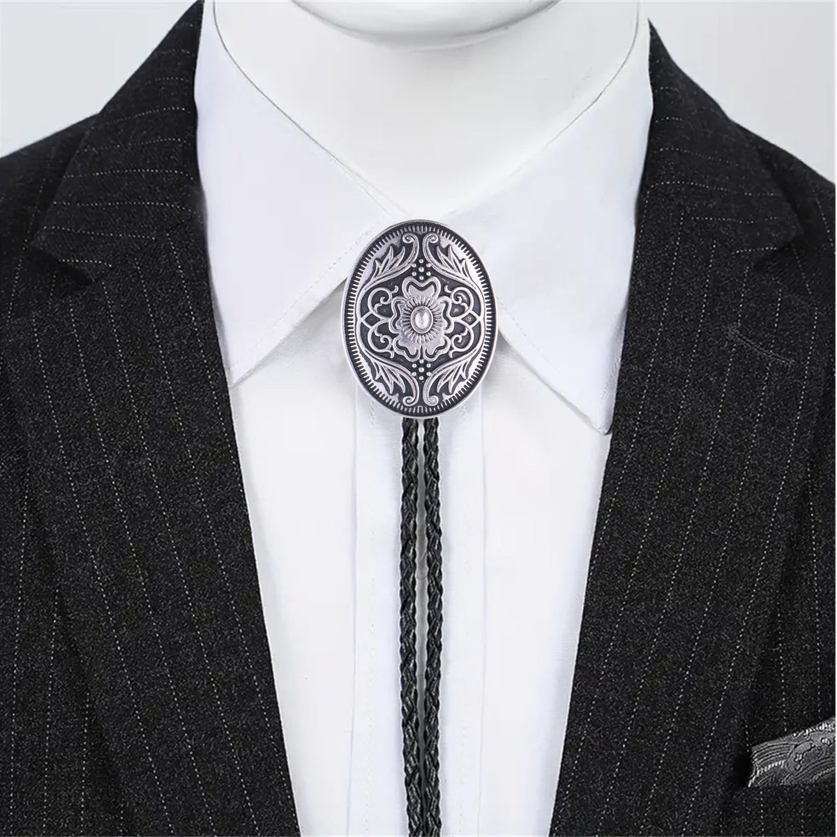 GelConnie Silver Bolo Tie for Men Women Mens Bolo Ties Western Wedding Vintage Style American Bolo Tie 3D Flower Design