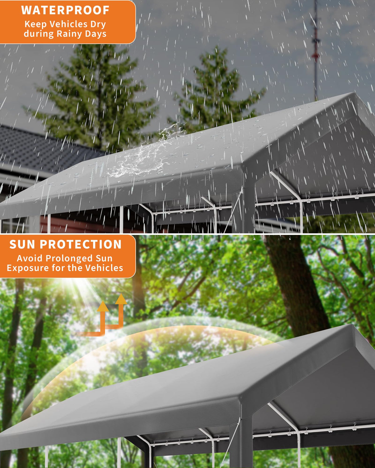 GAOMON 10X20 Carport, Heavy Duty Carport,Car Canopy Garage Boat Shelter Party Tent, Waterproof Portable Car Canopy for Truck, Boat, SUV，Grey/Yellow