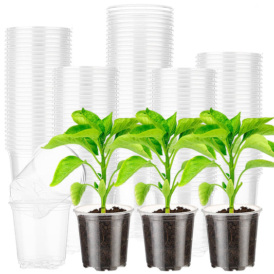Baderke 150 Pcs Small Clear Nursery Pots for Plants Round for Seeds Starter Pots Mini Clear Plastic Plant Pots with Drainage Holes Transparent Seeds Germination for Plant Propagation (3.5 Inch)