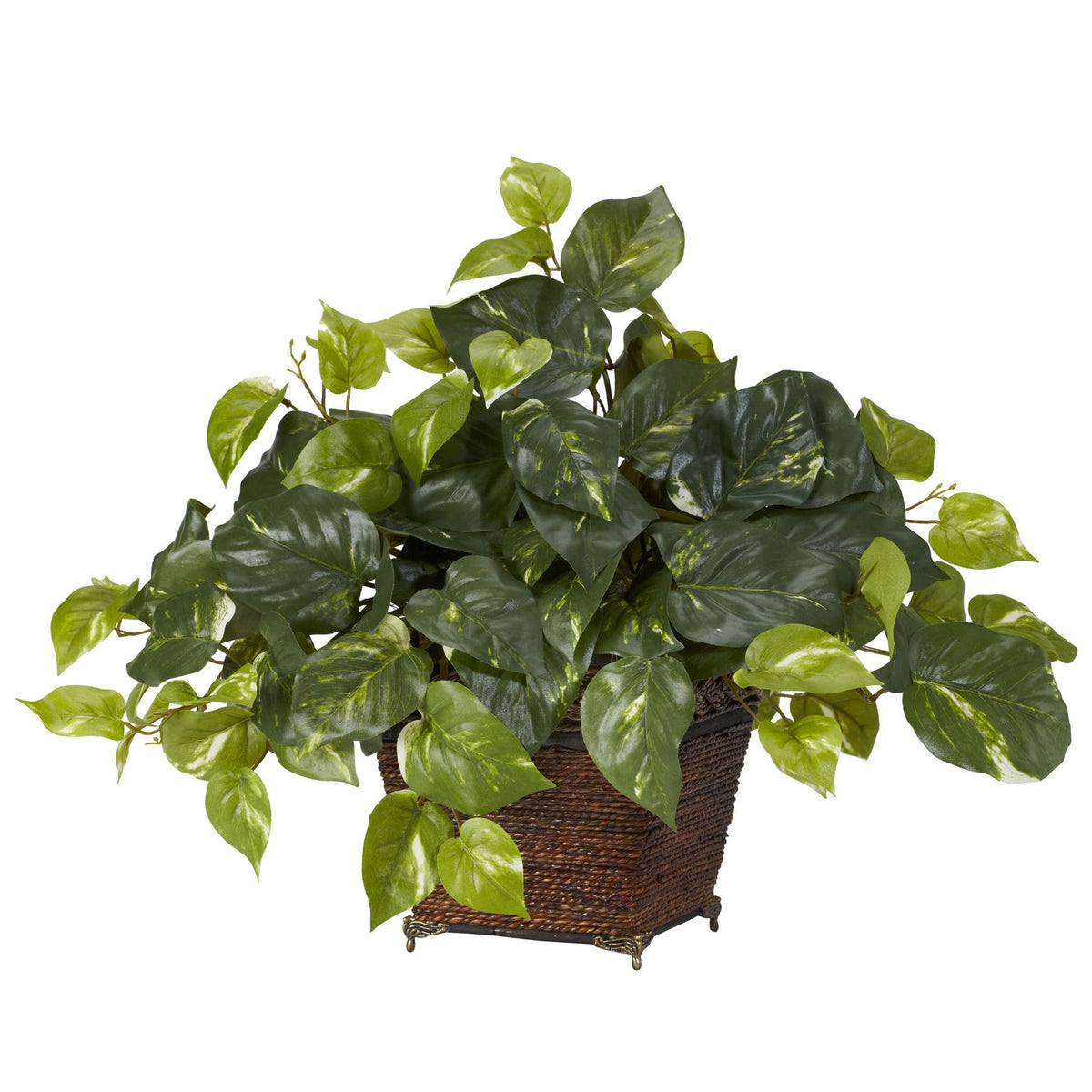 Nearly Natural Pothos with Coiled Rope Planter Silk Plant
