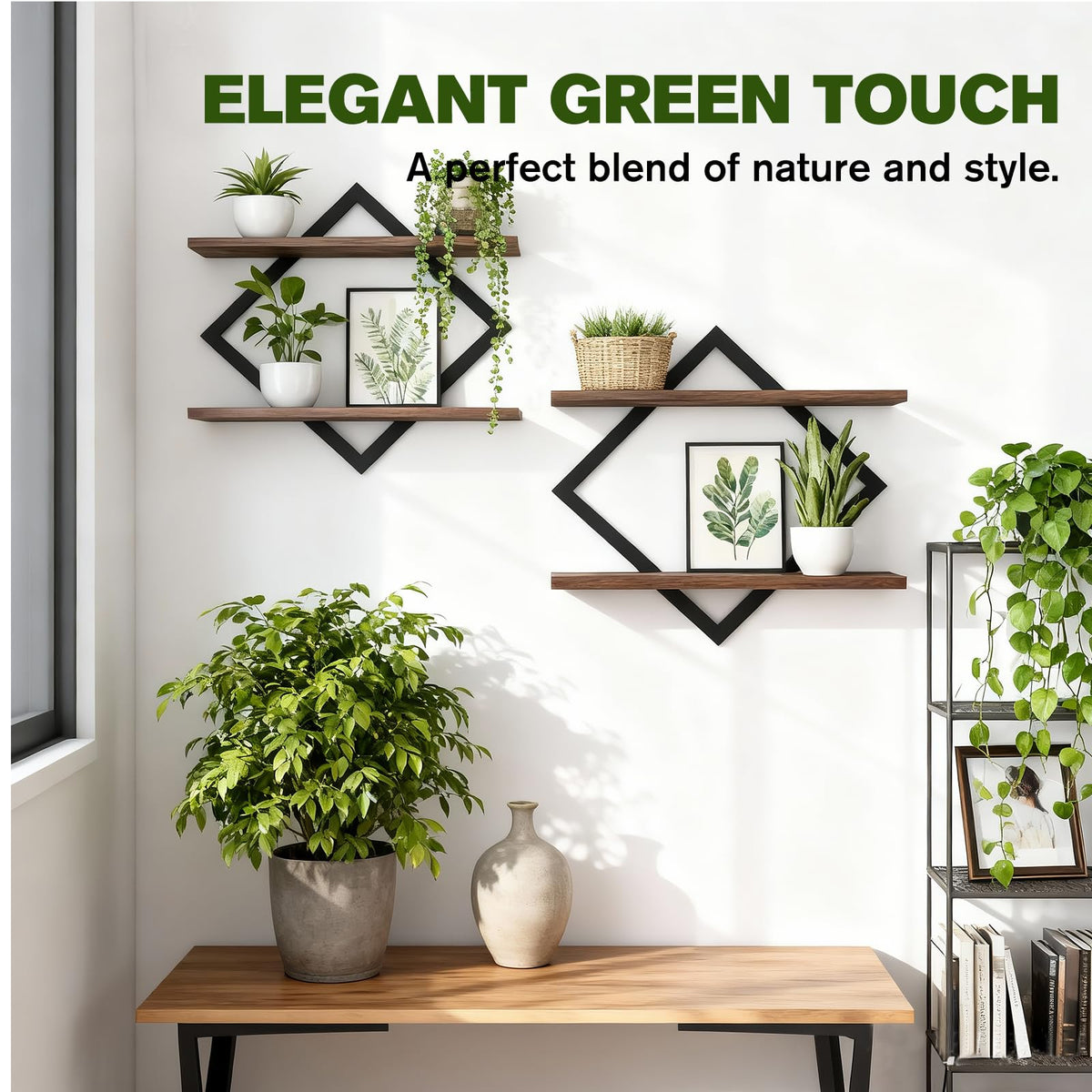 TALVADI Set of 2 Floating Shelves for Wall Planters for Indoor Plants Wall Plant Holder Plant Stand Indoor for Small Plant Window Plant Hanging Wall Shelves for Living Room Bedroom Bathroom (Brown)
