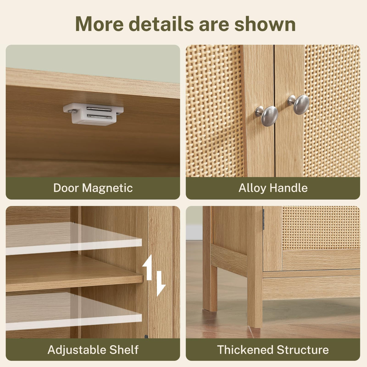 Iwell Storage Cabinet, Rattan Cabinet with Adjustable Shelf, for Living Room, Entryway, Kitchen, Home Office, Nature