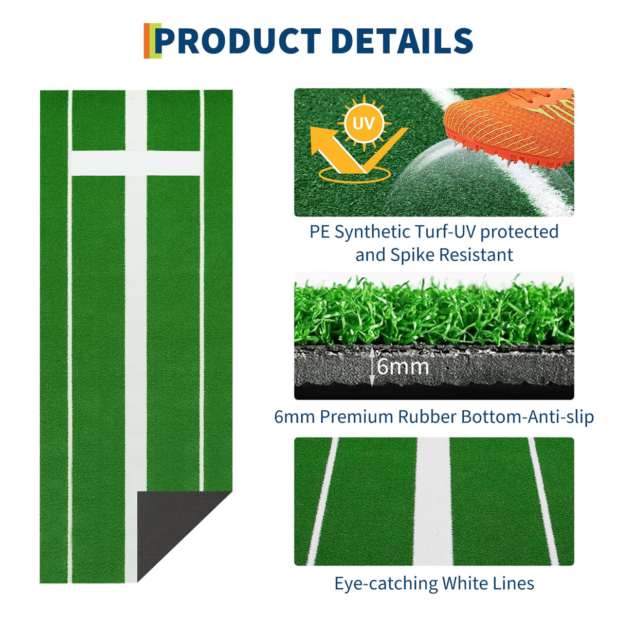 10x3 ft Professional Softball Pitching Mat with Power Line, Heavy Duty Non-Slip Rubber Base & Dense Turf, Portable Softball Pitching Mound for Indoor Outdoor Training Lane, Ideal Practice Aid, Green
