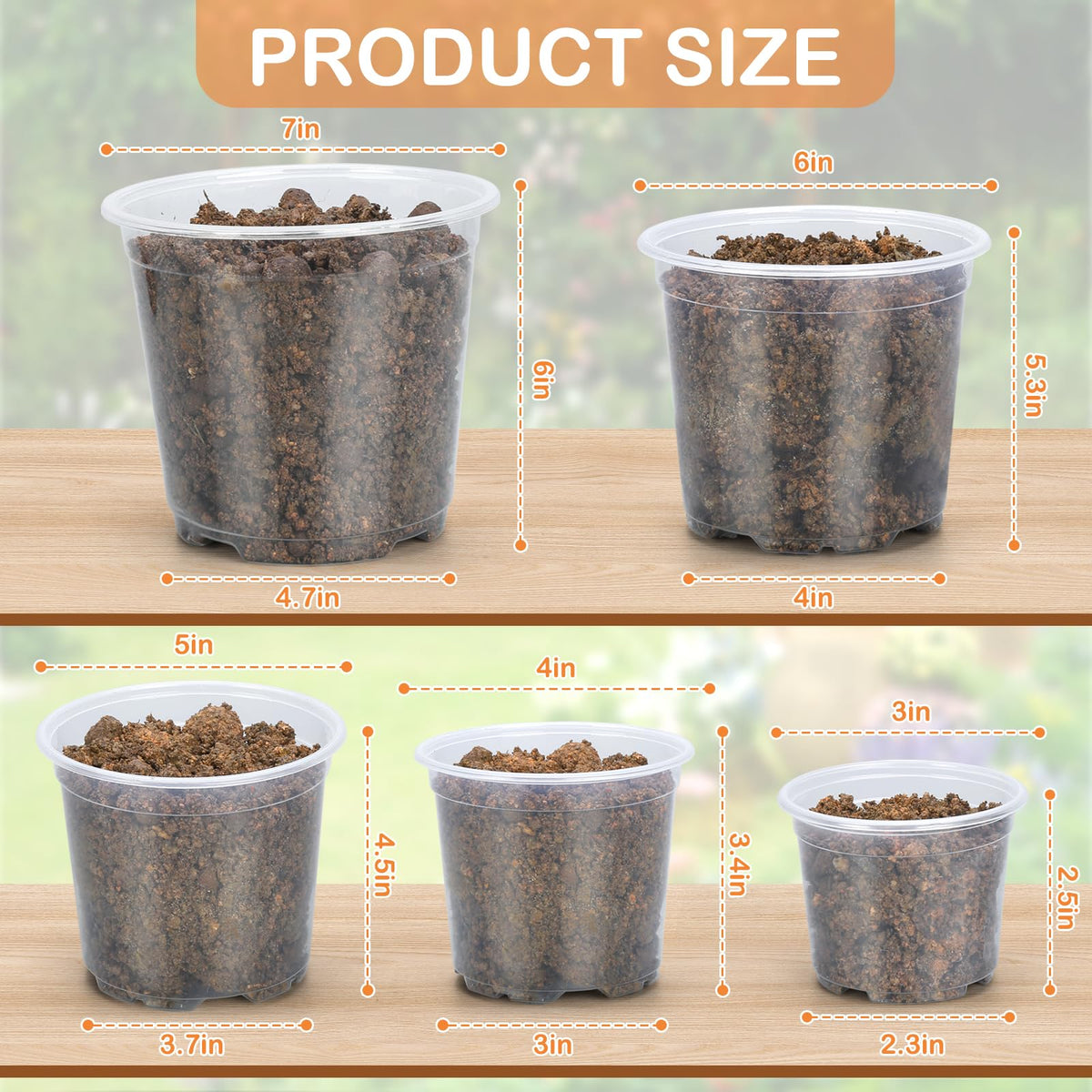 DUNPUTE 45 Pack 7/6/5/4/3 Inch Clear Nursery Pots for Plants, Clear Plastic Plant Pots with Drainage Holes, Transparent Variety Pack Flexible Garden Pot for Outdoor Indoor, Seed Starting Pots