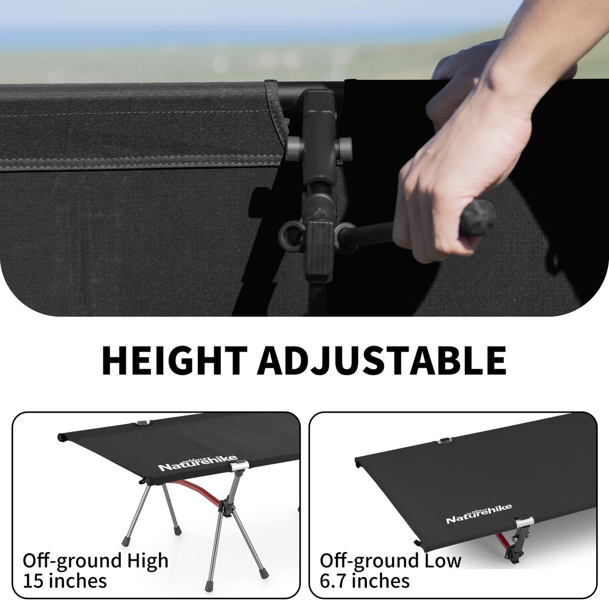 Naturehike ArmyWild Folding Camping Cot, Height Adjustable Ultralight Backpacking Cot, Portable Camping Bed for Camping Hiking Travel Home