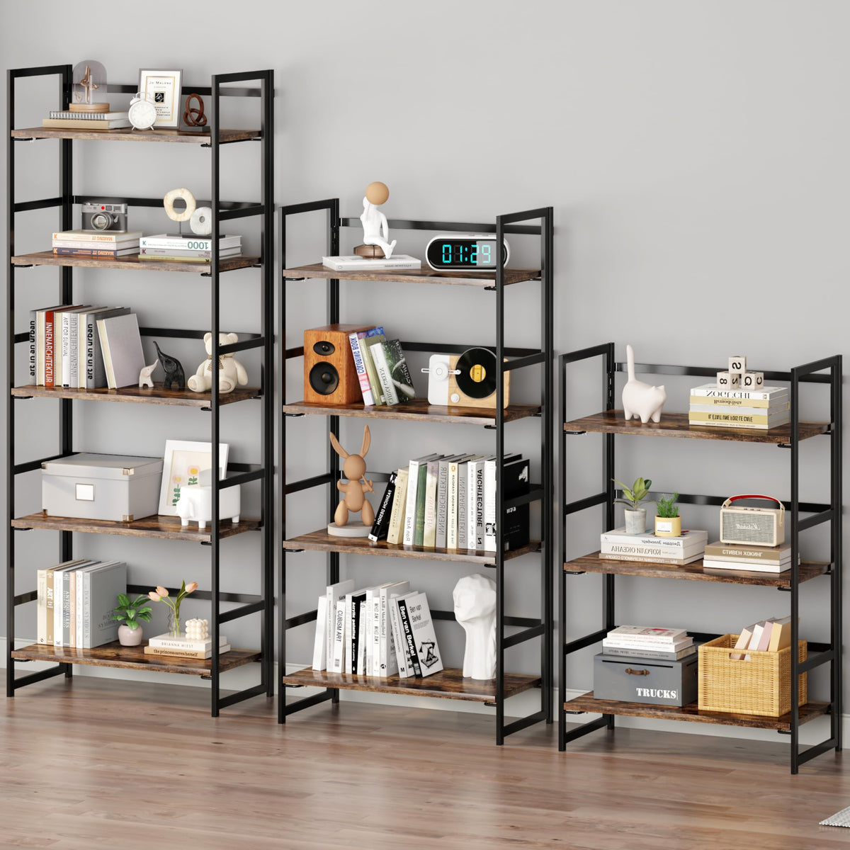 BHG Vintage Multifunctional Folding Bookshelf, No-Assembly Plant Stand Storage Rack Shelves for Home Office (Fire, 3-Tier)