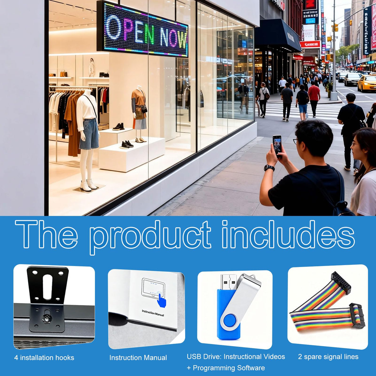 ZONTRONCM P10(52" * 14") Scrolling Programmable Led Sign Custom Outdoor Digital For Business Display Screen Matrix Panel Electronic Message Board Neon Full Color Advertising Light Wifi Control