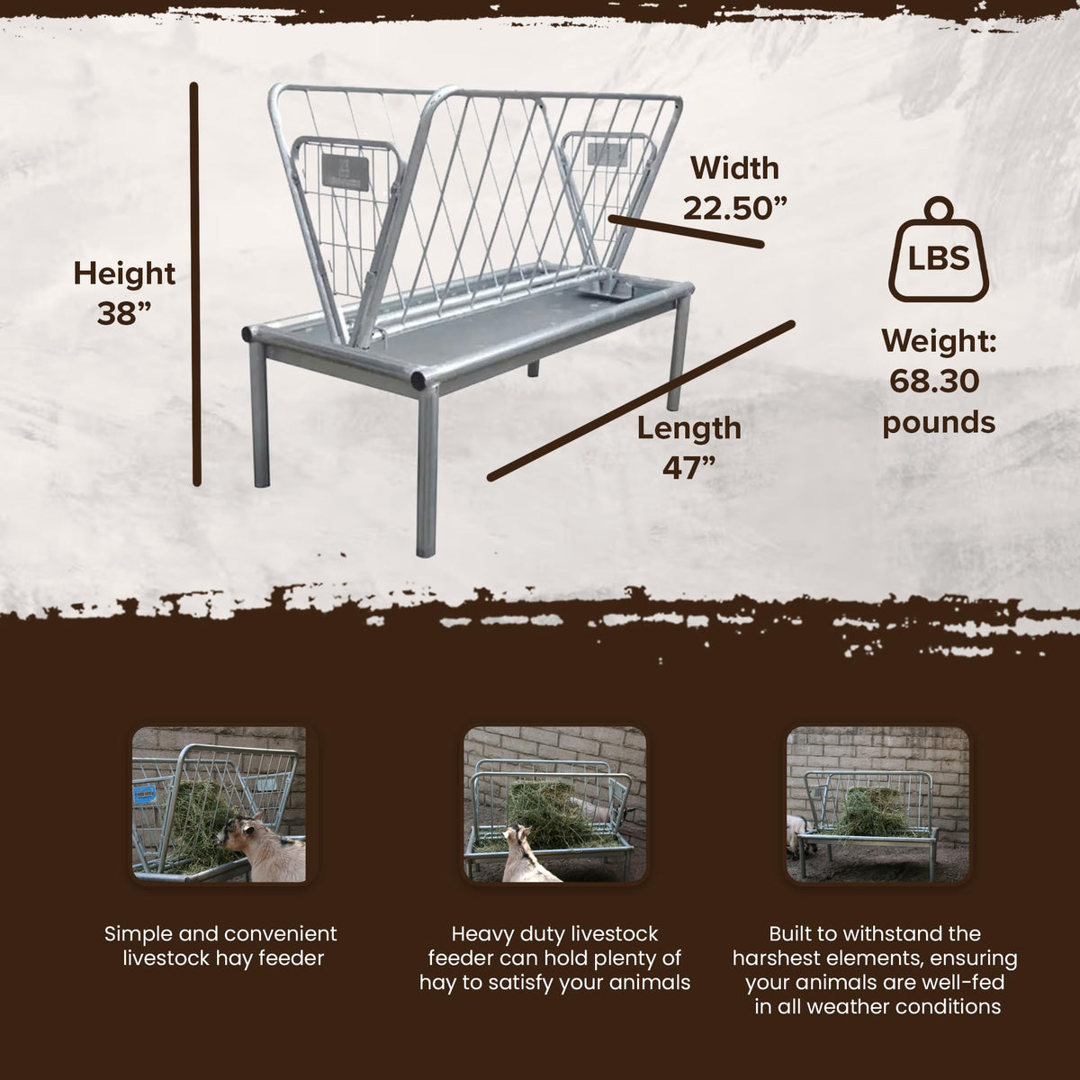 Rugged Ranch Products 4 Foot Long Outdoor Heavy Duty Mini Galvanized Steel Pasture Hay Feeder for Goats, Sheep, and Miniature Horses, Silver