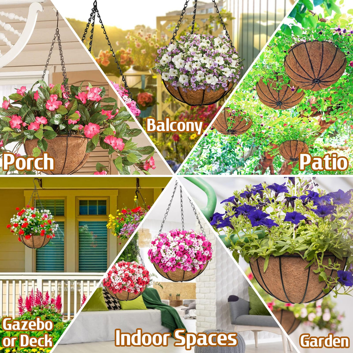 ZeeDix 3 Pack 14 Inch Hanging Baskets for Plants Outdoor Indoor, Metal Hanging Planters Flower Pots with Coco Liners Replacement, Decor Garden Flowers Vegetables Plants
