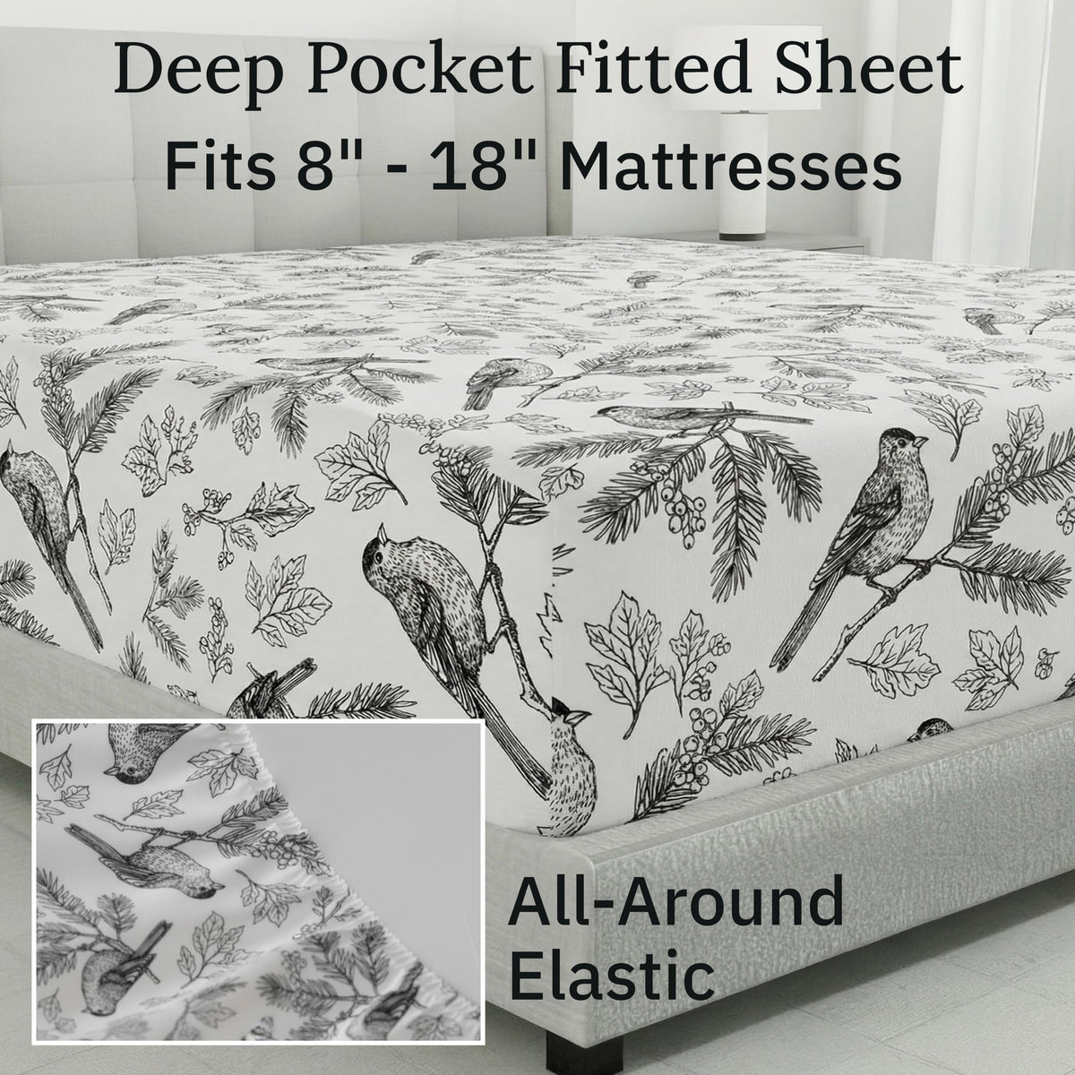 California Design Den Flannel Full Sheet Set - Made in Portugal 100% Cotton, Thick, Velvet Soft 4-Piece Bed Sheets Set, Triple-Brushed with Extra Deep Pockets - Winter Birds