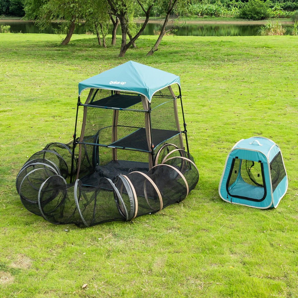 Extra Large catio Outdoor cat Enclosure,3-in-1 Cat Tower Tent with Tunnel/Pop Up Cube, Portable Catio,Cat Tent,Foldable Cat Enclosure for Indoor/Outdoor/Camping Weatherproof & Sunproof(Patented)