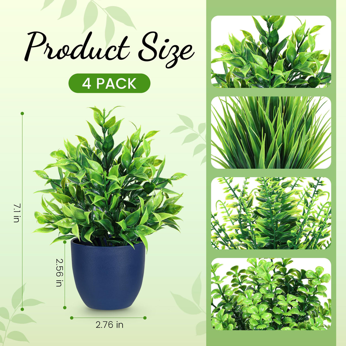 Der Rose 4 Pack Fake Plants Small Artificial Plants in Blue Pots Faux Plants Indoor for Home Kitchen Table Blue Bathroom Decor Accessories