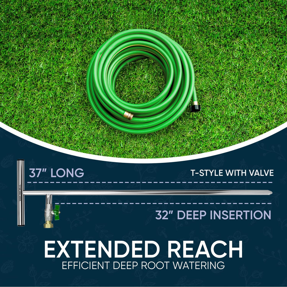 Varomorus Stainless Steel Deep Root Tree Watering Tool Irrigation System Wand T-Handle with Valve