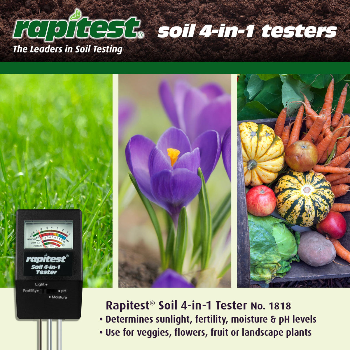 Luster Leaf 1818 Rapitest 4-in1 Soil pH/Moisture/Fertility/Light Tester, Fertility