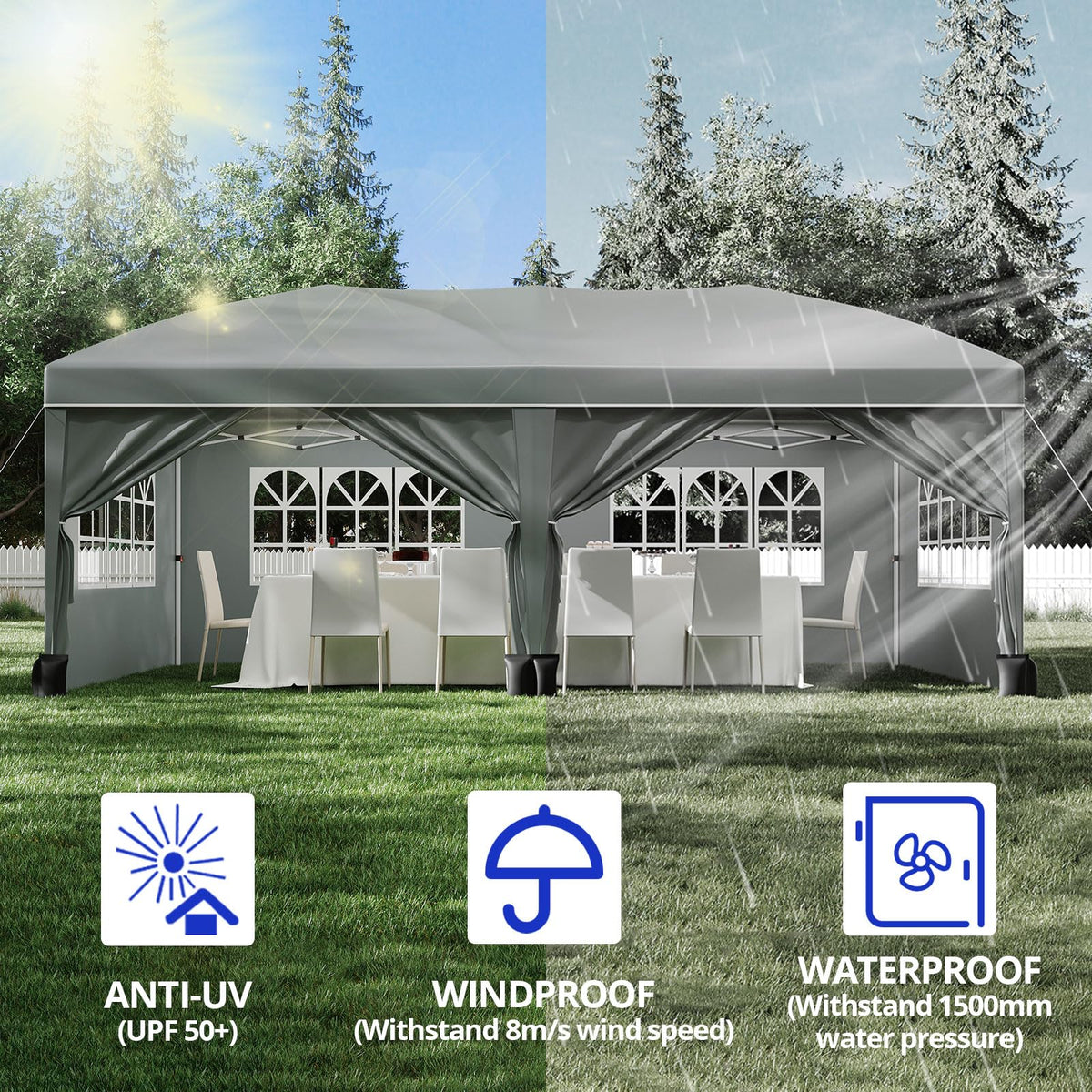 10x20 Pop Up Canopy Tent, Heavy Duty Wedding Party Tent Commercial Grade Instant Shelter with Removable Sidewalls for Outdoor, Parties, 3 Height, Carry Bag, Sandbag