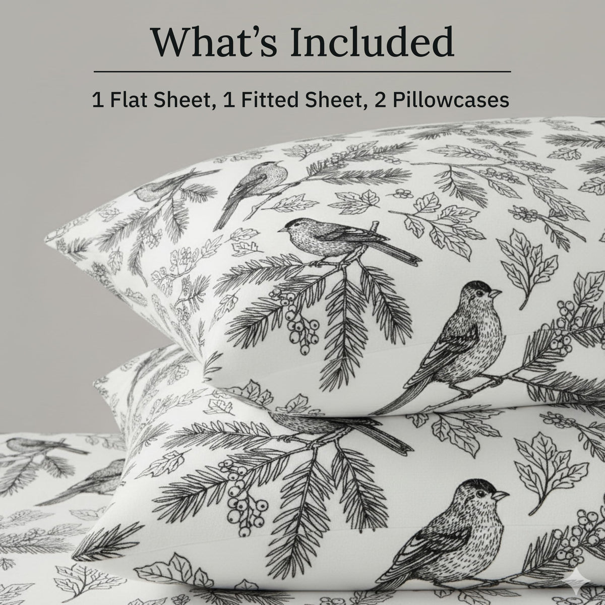 California Design Den Flannel Full Sheet Set - Made in Portugal 100% Cotton, Thick, Velvet Soft 4-Piece Bed Sheets Set, Triple-Brushed with Extra Deep Pockets - Winter Birds