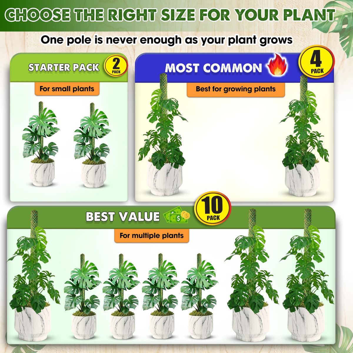 DUSPRO 4 Pack 22" Black Stackable Mesh Moss Pole for Plants – Extendable Up to 71", Natural Forest Moss Pole Monstera Plant Support, Moss Stick for Climbing Plants, Indoor Plant Stakes Accessories