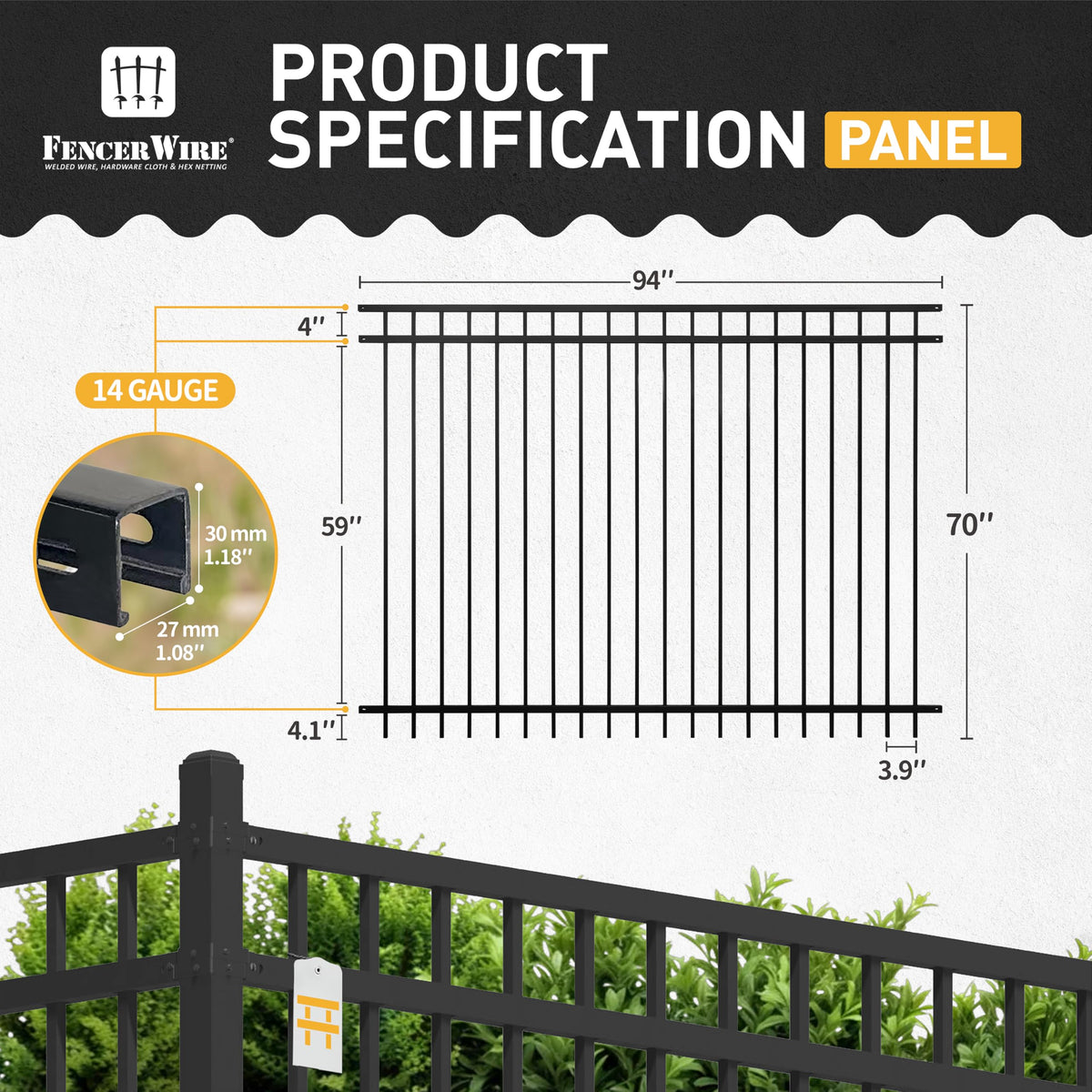 Fencer Wire 76FT Heavy Duty Flat Top Fence Barrier Kit, Anti-Rust Metal Steel Fence with 6FT Height X 8FT Width Panels, with Arched Gate, Posts, Connectors, Outdoor Fencing for Yard