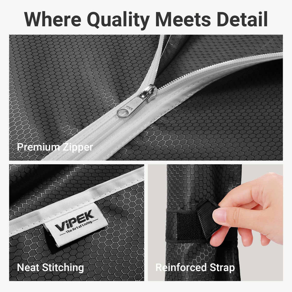 VIPEK R2C Heavy Duty Rolling Garment Rack with Cover, Portable Closets with Double Rods & Lockable Wheels, Covered Clothing Rack for Hanging Clothes, Black Rack with Black Upgraded Polyester Cover