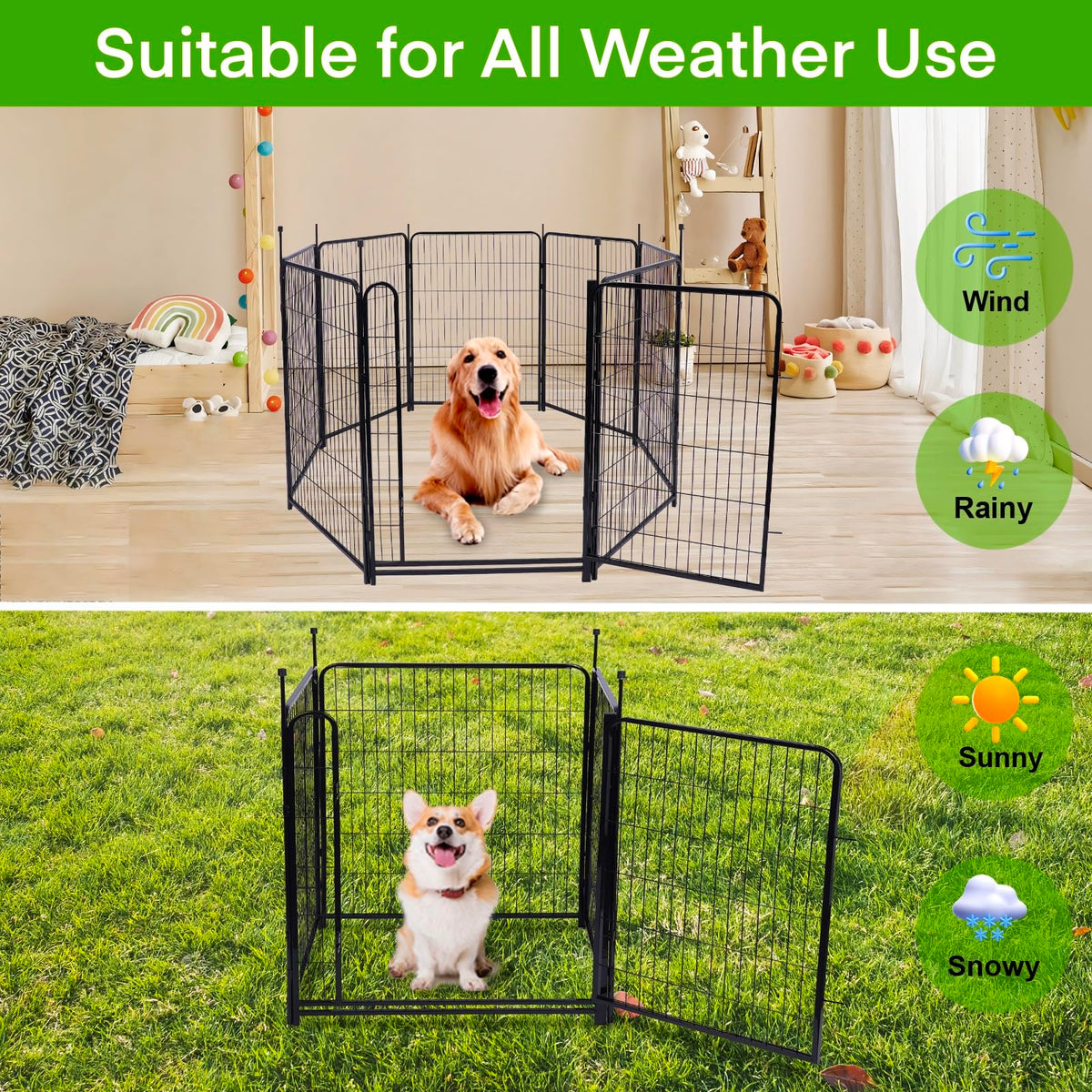 Getlay Tall Garden Fences and Borders for Dogs, 4.6ft High Dog Fence, 6 Panels Total 13.3 Ft Long, Gate 21 inches Wide with Low Sills. Modular Fencing, Dog Fence Outdoor for Yard