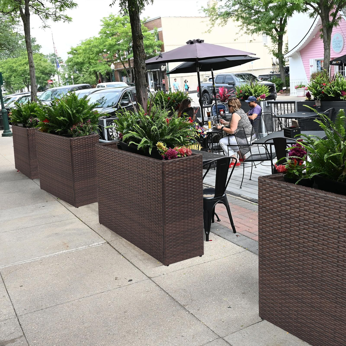 LEWIS&WAYNE Tall Planters for Outdoor Plants Handmade Wicker Large Rectangular Block Planter Box with Removable Liners Modern Planter for Indoor Outdoor Patio Deck - Brown