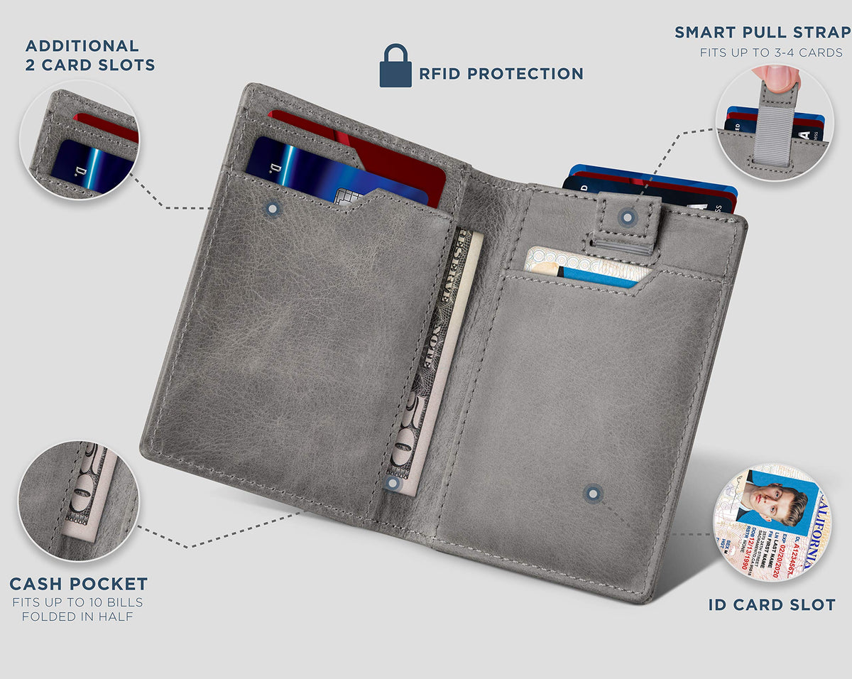 SERMAN BRANDS Wallets for Men Slim Mens leather RFID Blocking Minimalist Card Front Pocket Bifold Travel Thin (Slate Gray 5.S)