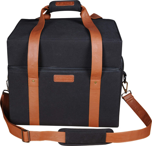Everdure CUBE Portable Charcoal Grill Carrying Bag, Leather & Velcro Straps, Multiple Storage Compartments, Easy Portability for Camping, Tailgating, and More, Black, 16.3"L x 13.9"W x 13.7”H