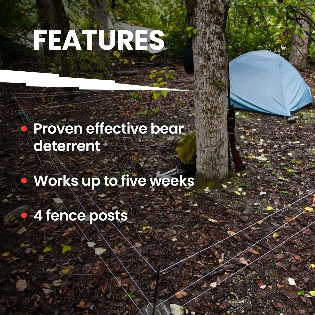 Bear Shock UDAP Ultra Light Electric Fence for Camp, Portable Camping Kit, 27 ft x 27 ft, BEF