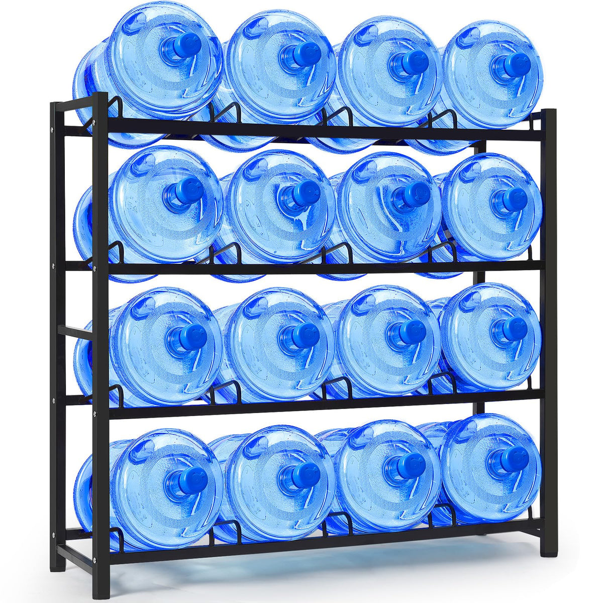 jolybebe 5 Gallon Water Bottle Holder, 5 Gallon Water Jug Stand, 5 Gallon Water Bottle Storage Rack for 6/8 Bottles, Water Jug Organizer for Home Office, garage,Sturdy and Durable (16-slots, Black)