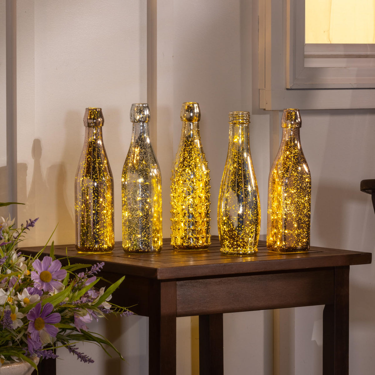 Evergreen Garden Glass Bottles for Bottle Tree, Wine Bottles for Decorativation Indoor Outdoor Wedding Christmas Party Decor (Mercury Glass, Set of 10)