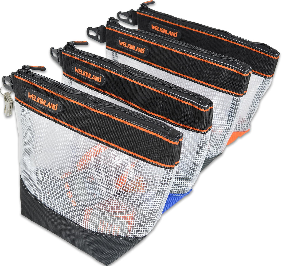 WELKINLAND 10-Inch Clear Tool Pouch Organizer - 4 Pcs Zipper Tool Bags