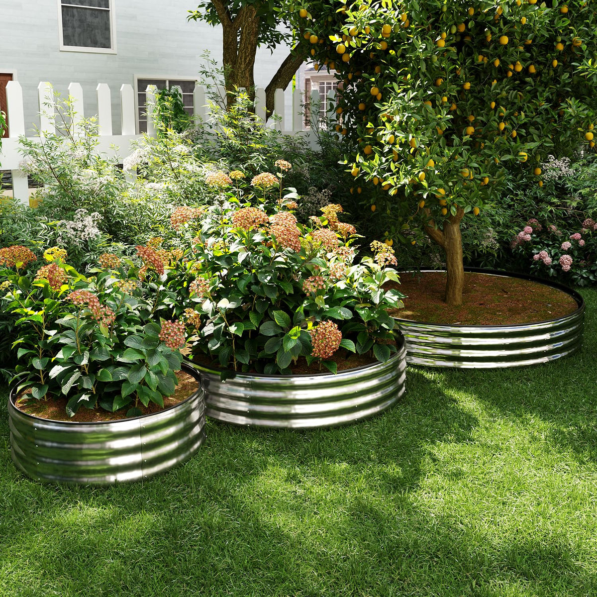ZFHgarden Fire Ring Pit Round Galvanized Fire Ring for Outside Fire Pit Garden Bed Kit，Height 12 Inch, 2x2x1ft Round Galvanized Steel Fire Pit