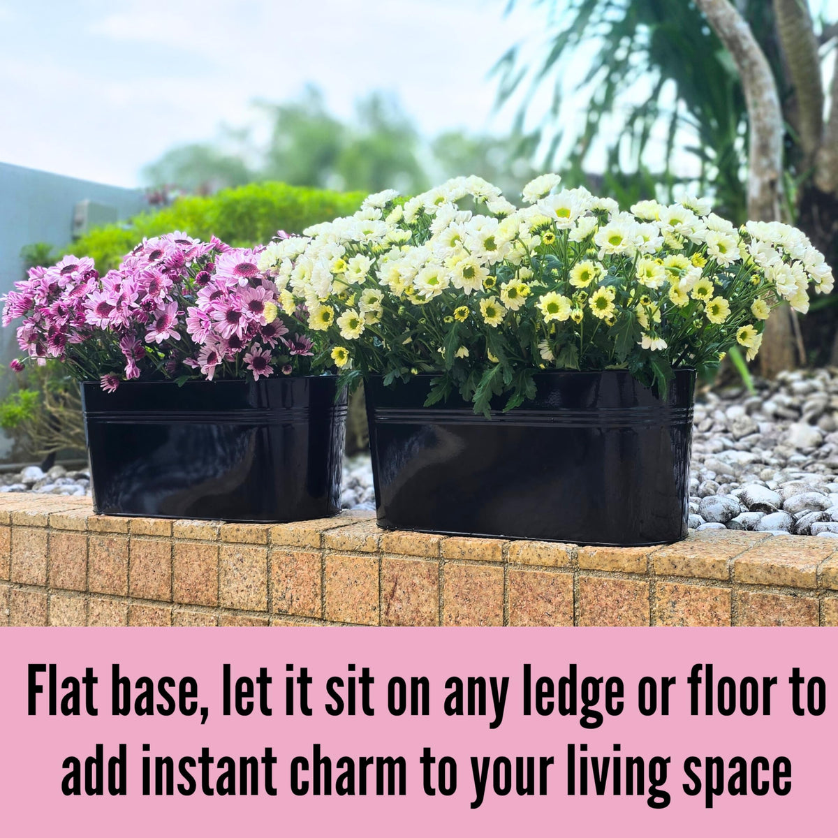 LaLaGreen 17 Inch Rail Planter (8-PIECE COMBO SET) Black Large Metal Hanging Railing Fence Flower Pots, Modern Balcony Gardening for Apartment Garden Style Iron Patio Planters Outdoor Deck Decorations
