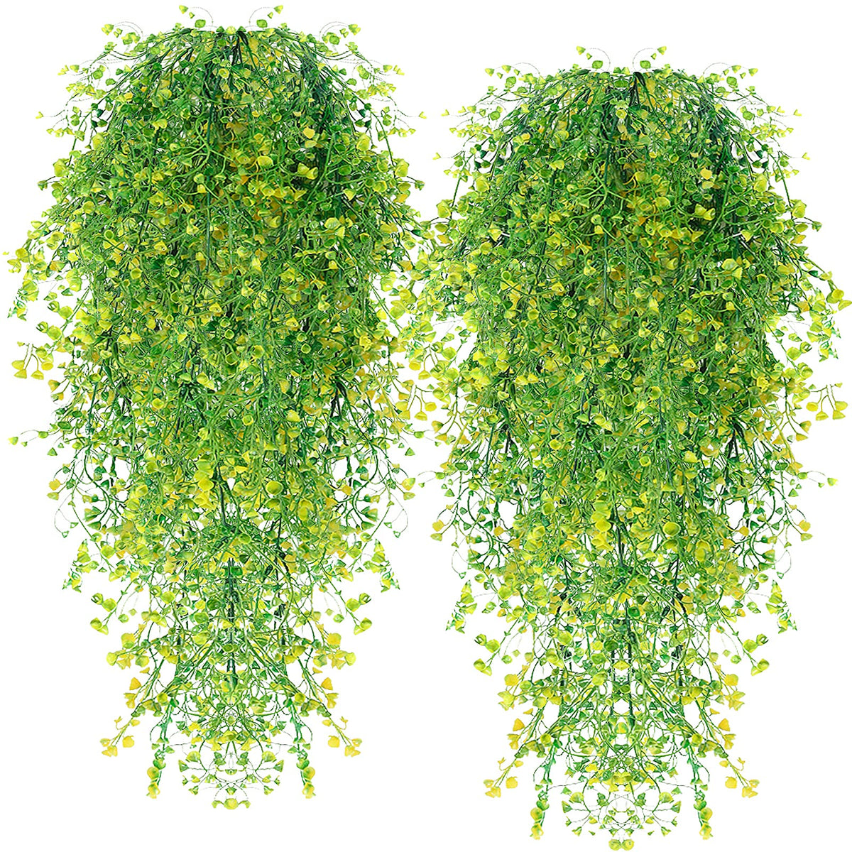 RECUTMS Artificial Plants Fake Hanging Plants for Outside Ivy Plant for Outdoor UV Resistant for Wall Indoor Hanging Baskets Wedding Garland Decor 4 Pack(Yellow 4P)