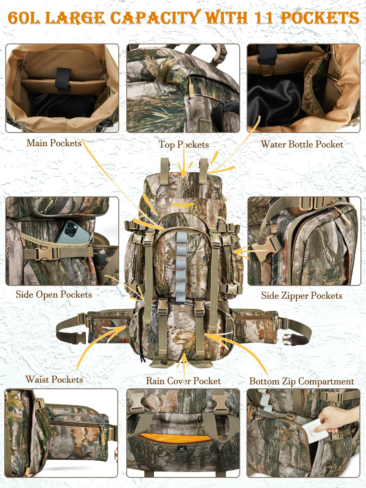 NEW VIEW 60L Hunting Backpacks & Hand Muff for Hunting