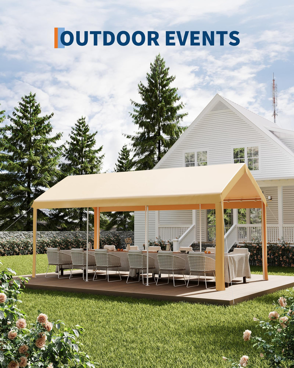 10X20Ft Heavy Duty Carport, Portable Heavy Duty Garage Shelter with Powder Coated Steel Frame, Waterproof UV-Resistant Triple-Layer Tarp, Garage Tent for Cars, Trucks and Boats, Yellow